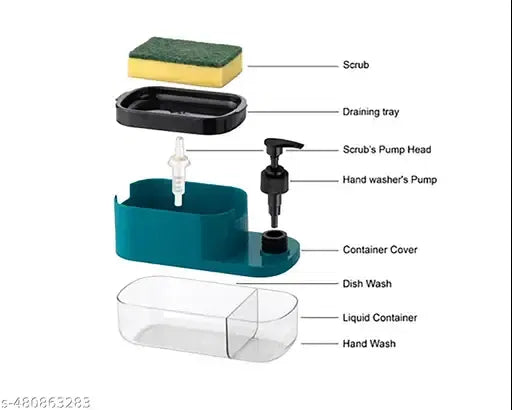 3-in-1 Liquid Dispenser I Sponge Holder + Soap Pump + Hand Wash Dispenser
